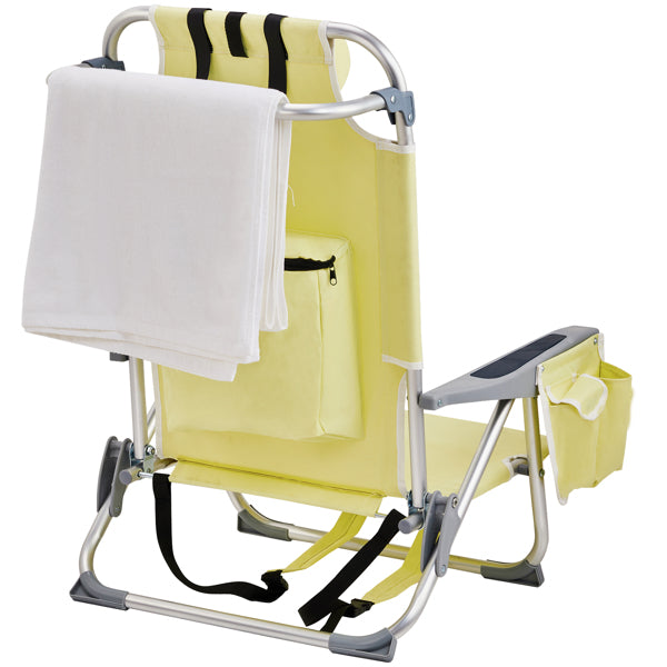 Lightweight Folding Beach Chair with Adjustable Back - Yellow