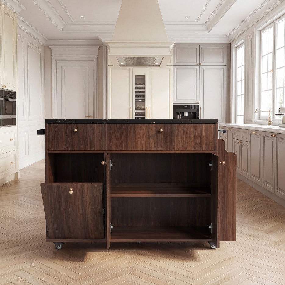 Rolling Kitchen Island Cart with Drop Leaf - Walnut Finish