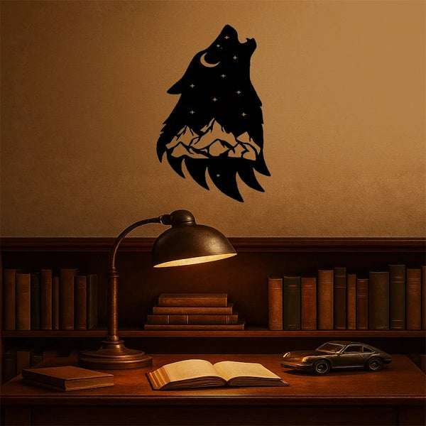 Gothic Howling Wolf Metal Wall Art - Black Decor for Home