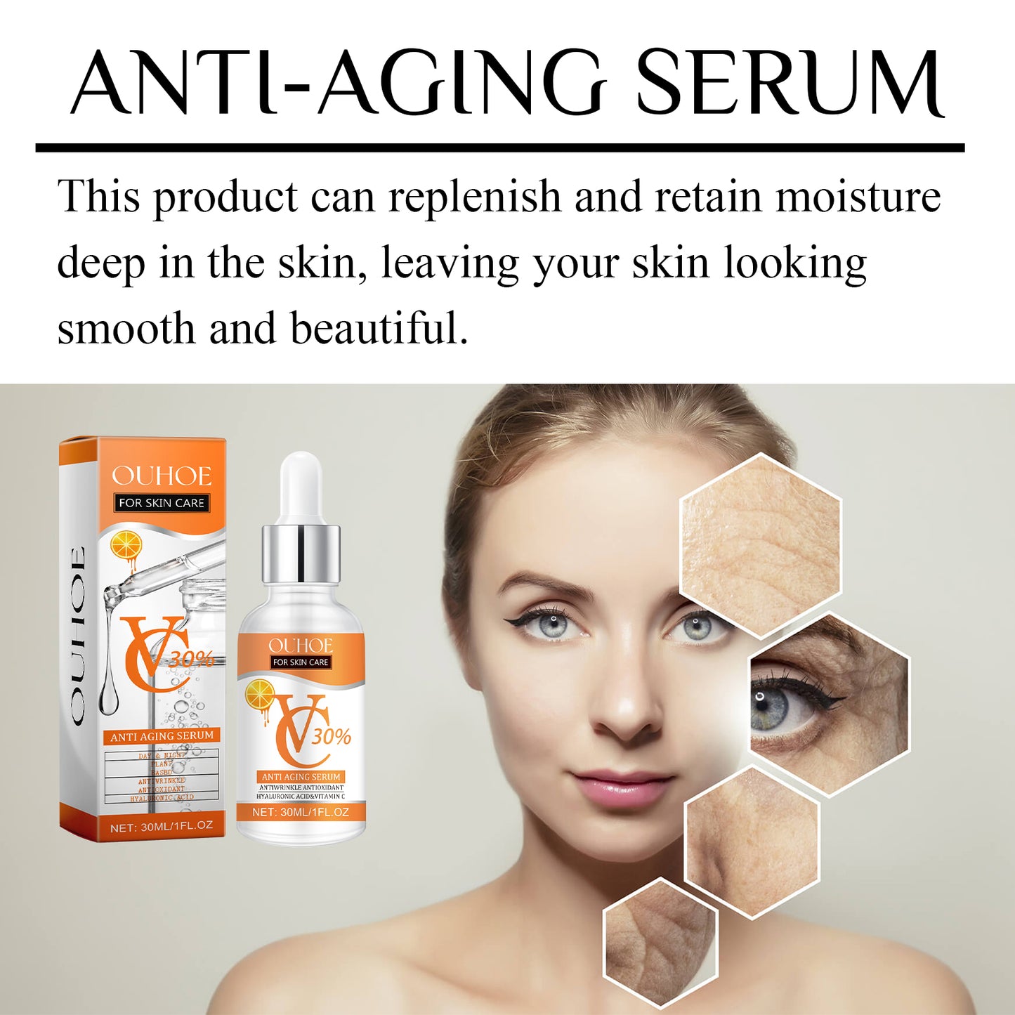 Anti-Aging Facial Serum with Hyaluronic Acid & Vitamin C - 30ml