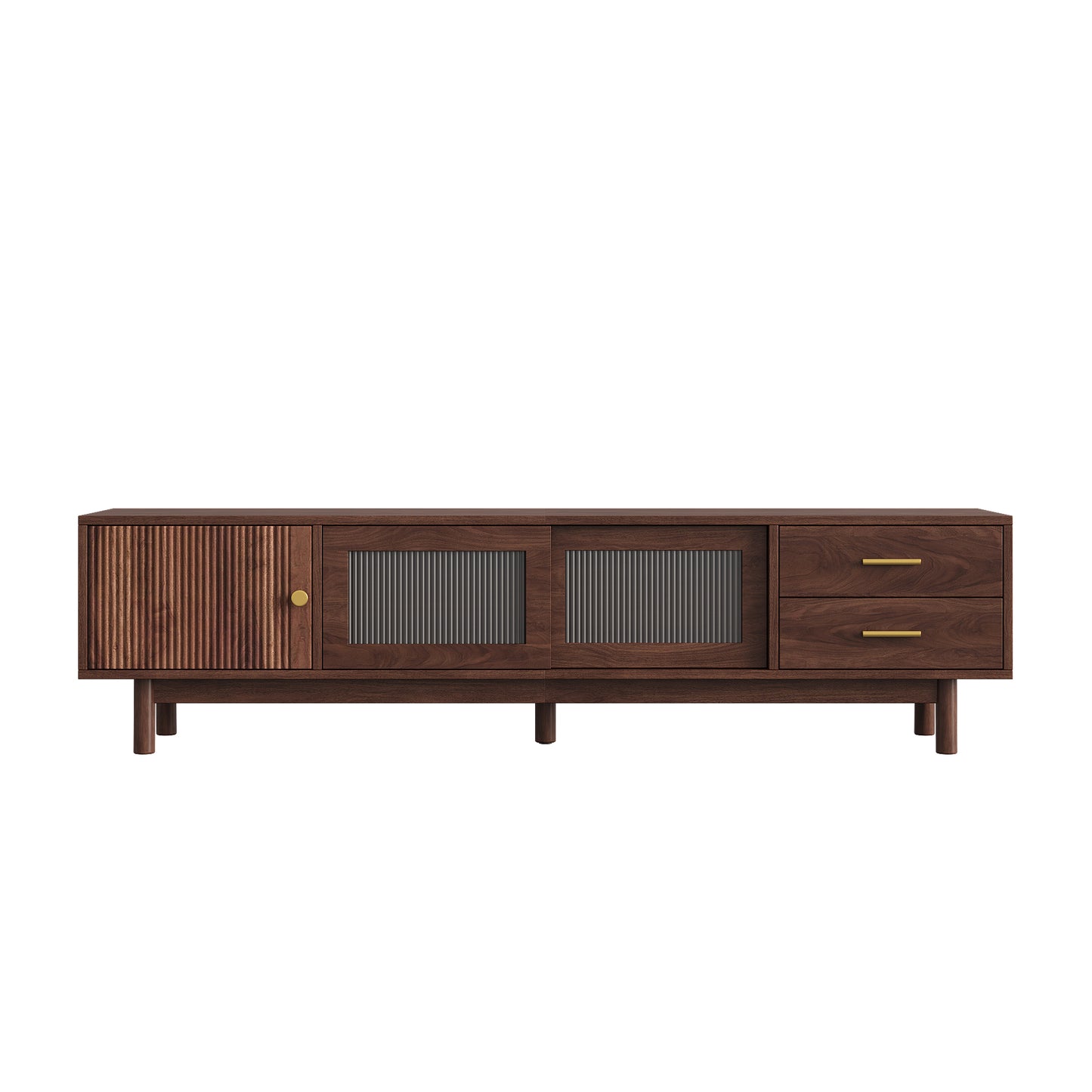 70-Inch Mid Century Modern TV Stand with Glass Sliding Doors
