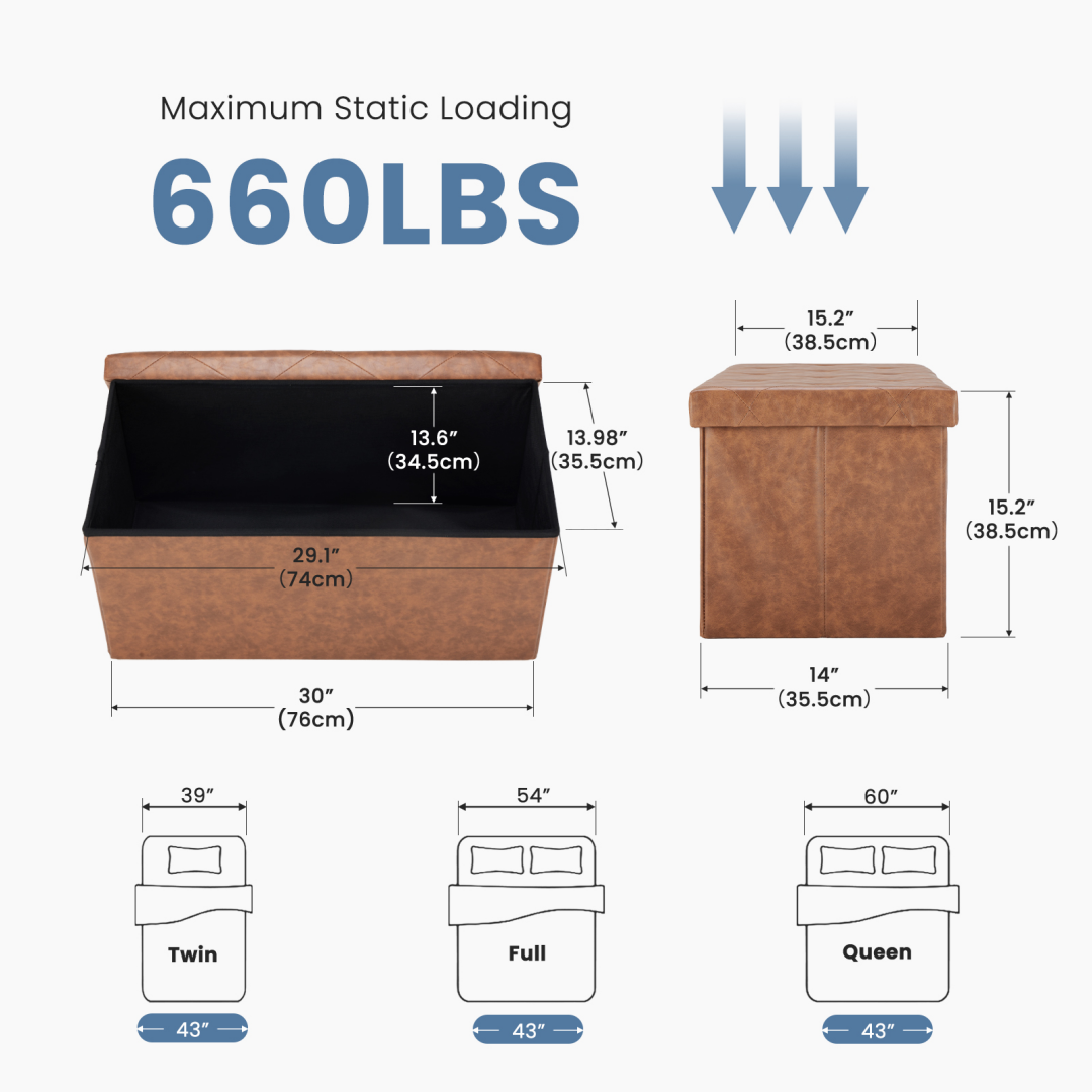 Foldable Storage Ottoman Bench 43in, Foot Rest Stool, Synthetic