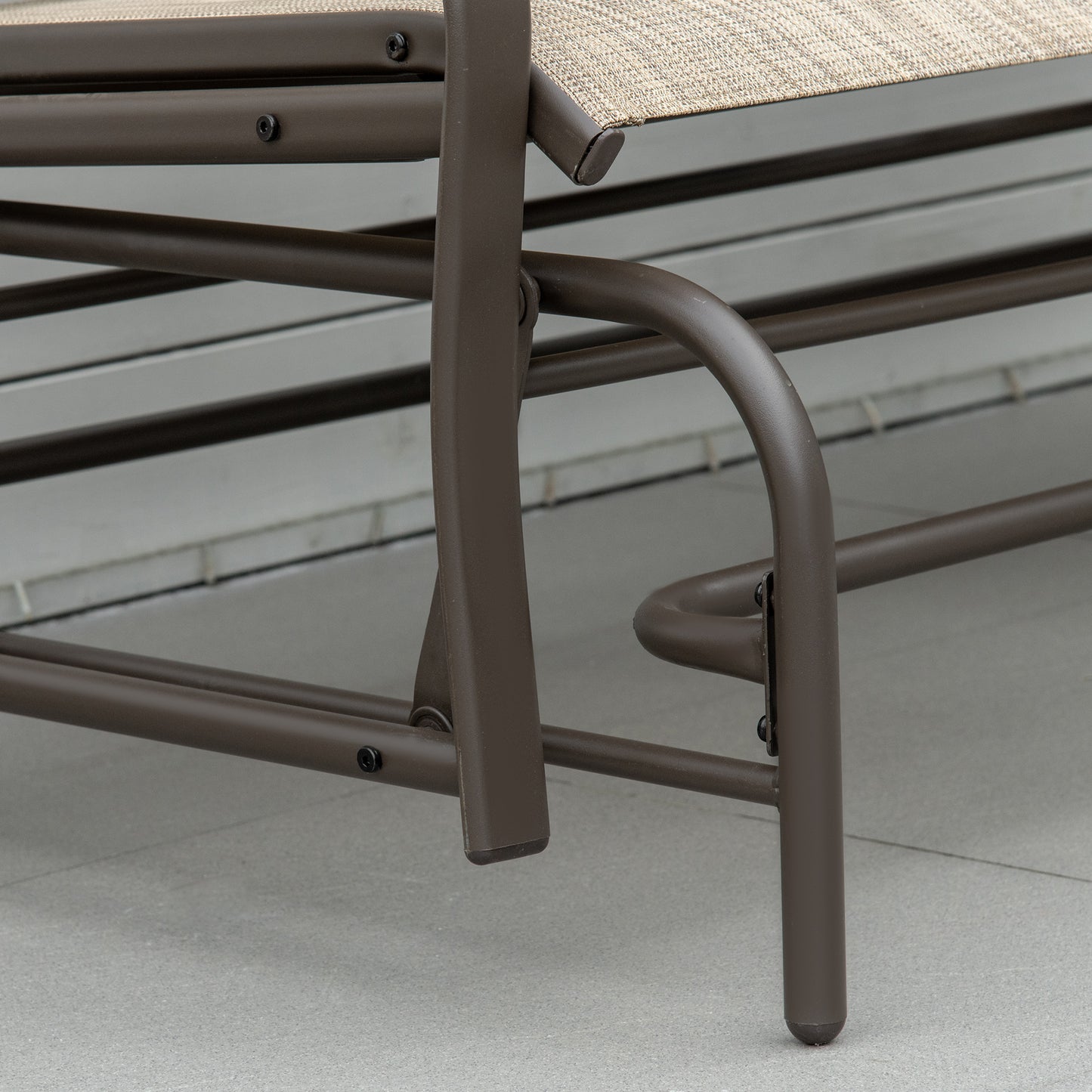 Two-Person Outdoor Glider Bench with Center Table - Brown