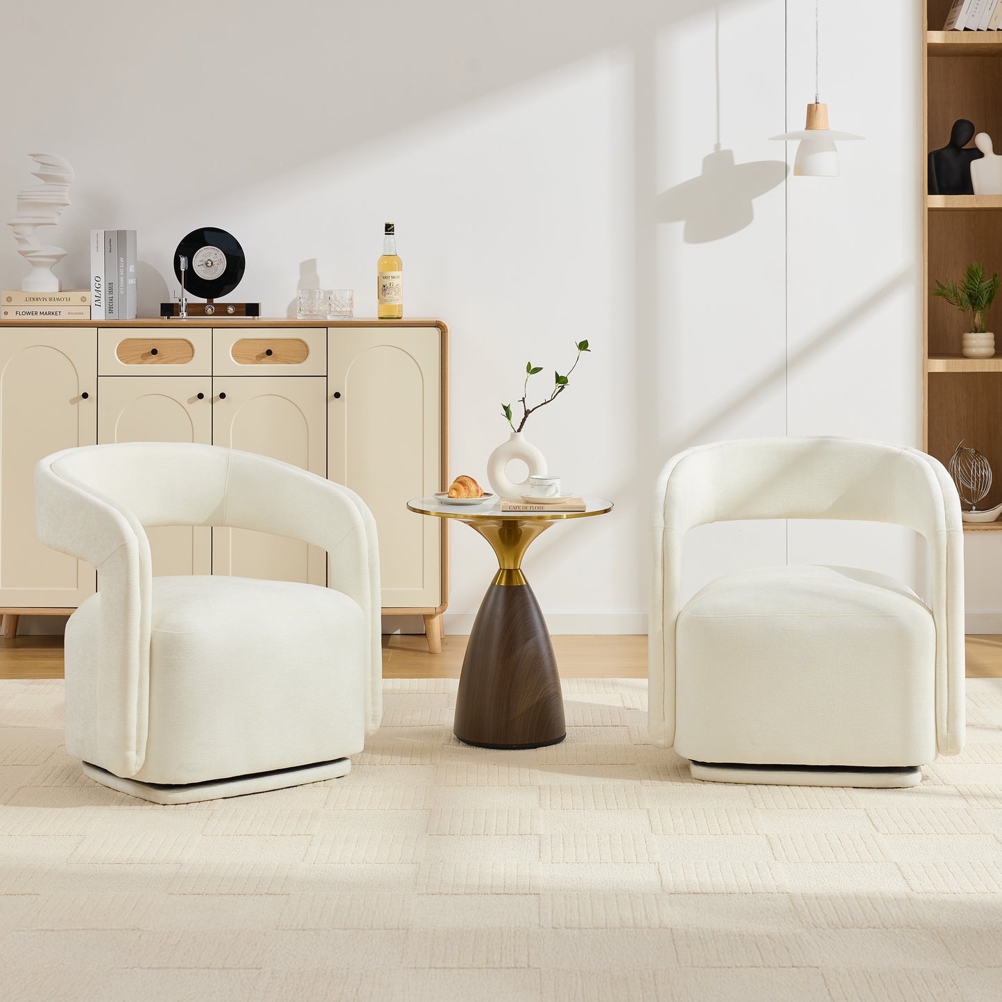 Comfy Chenille Fabric Swivel Accent Armchair - White