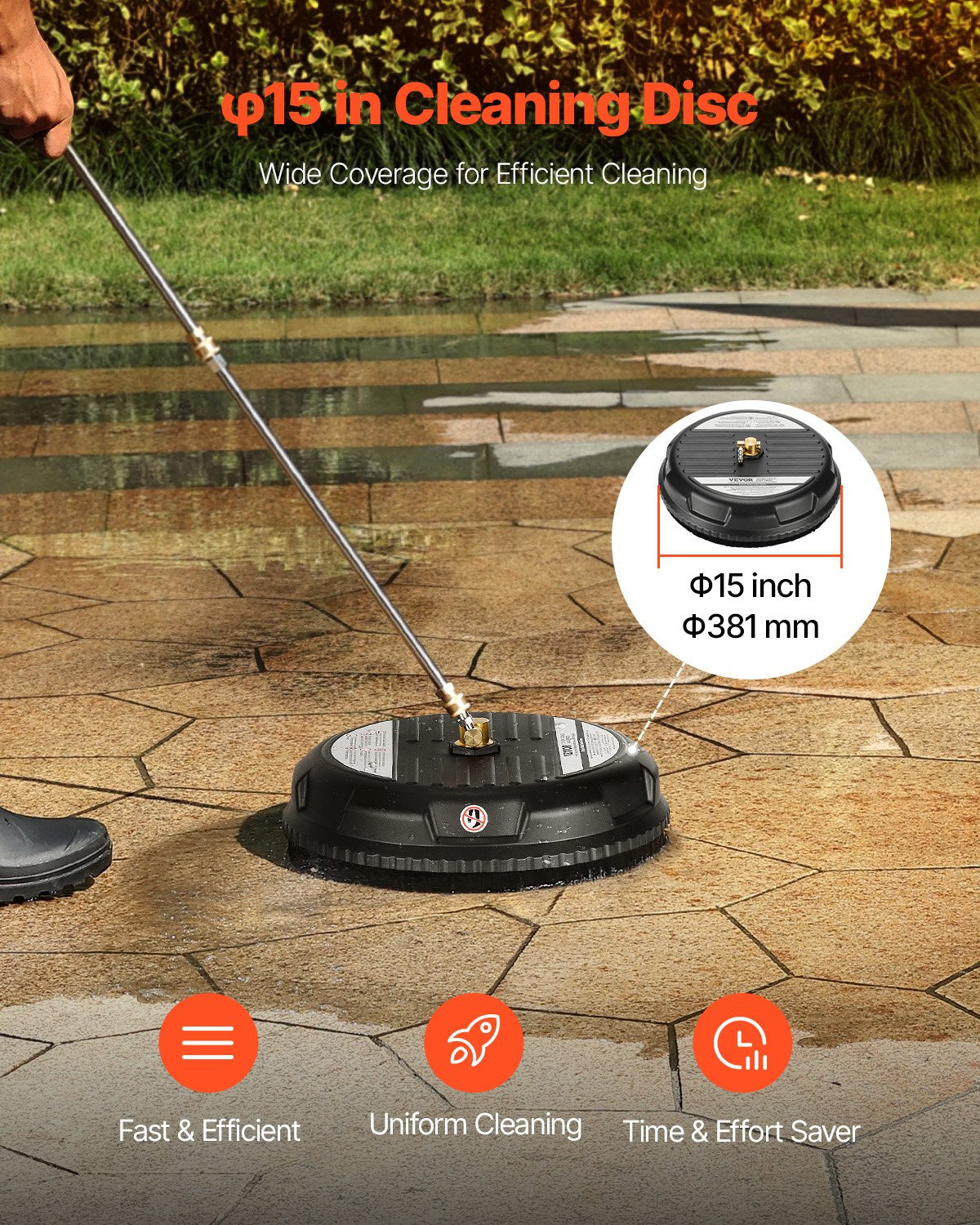 15-Inch Pressure Washer Surface Cleaner 3000 Max PSI with Dual Rotating Nozzles