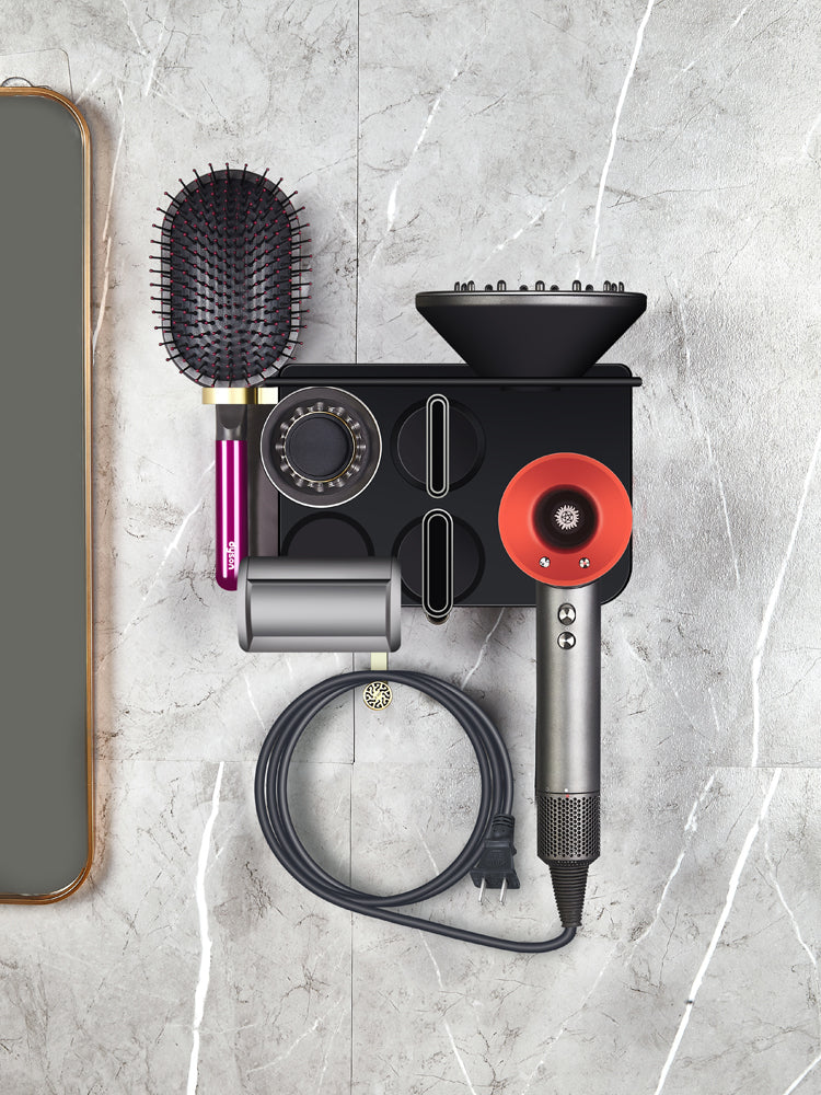 Hole-Free Hair Dryer Rack - Bathroom Wall Mount Storage Organizer