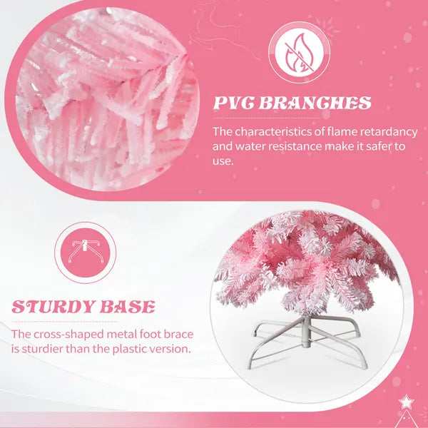 7.5 FT Snow Flocked Artificial Christmas Tree - Pink Pencil Design