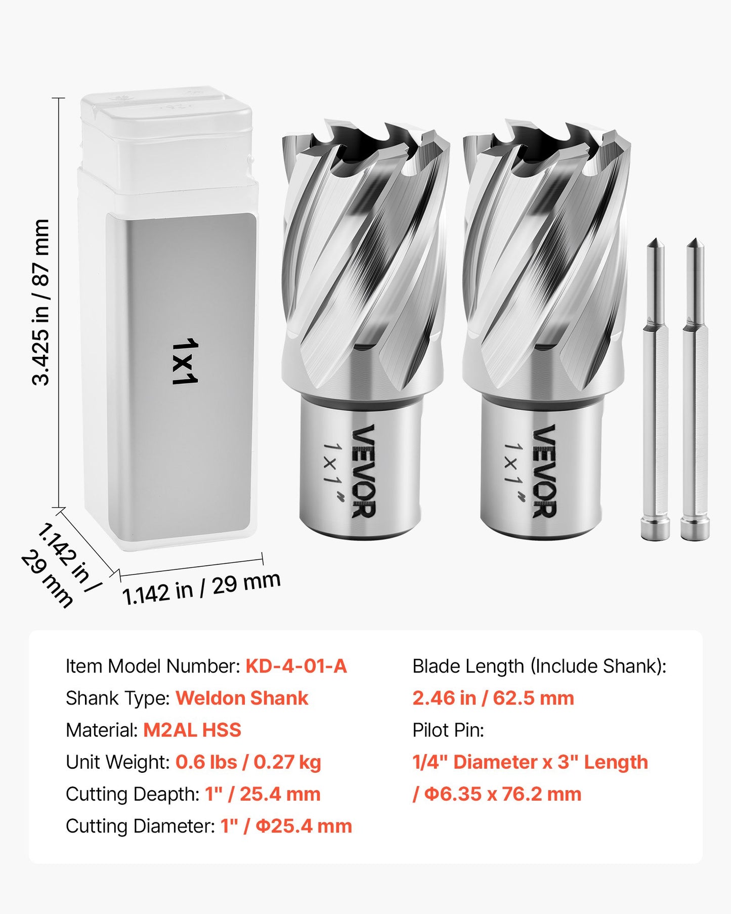 4-Piece Annular Cutter Set for Magnetic Drills - High-Speed Steel, 1" Diameter