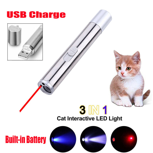 Rechargeable 3-in-1 Pet Laser Toy Flashlight with UV Light & Modes
