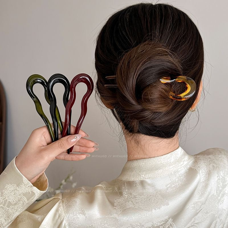 Acrylic Women's Hairpin Back Updo Pin Geometric Retro Style Hair Accessory