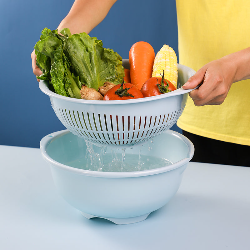 Double-Layer Vegetable Washing Basket for Kitchen Drain Storage