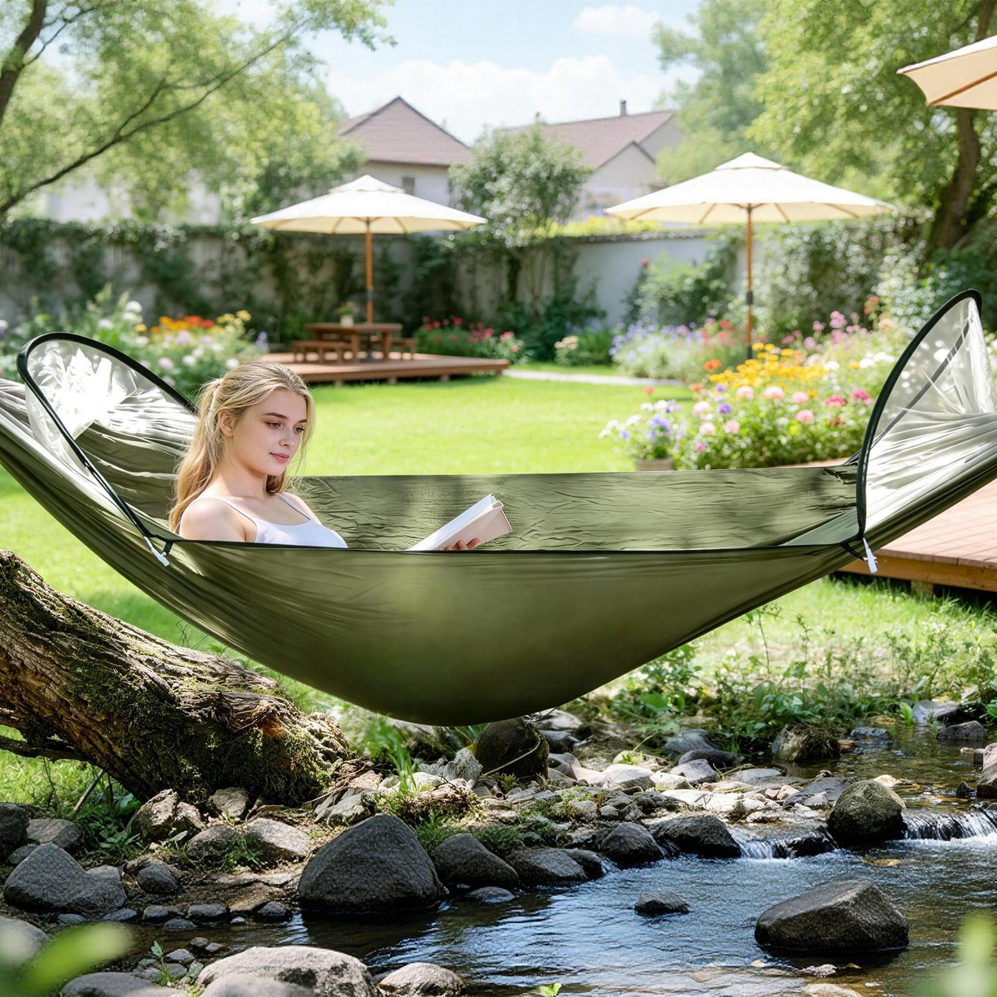 Portable Camping Hammock with Mosquito Net - 440lbs Capacity