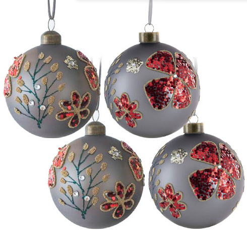 4.7" Glass Christmas Ball Ornaments - Set of 4 Multi Color