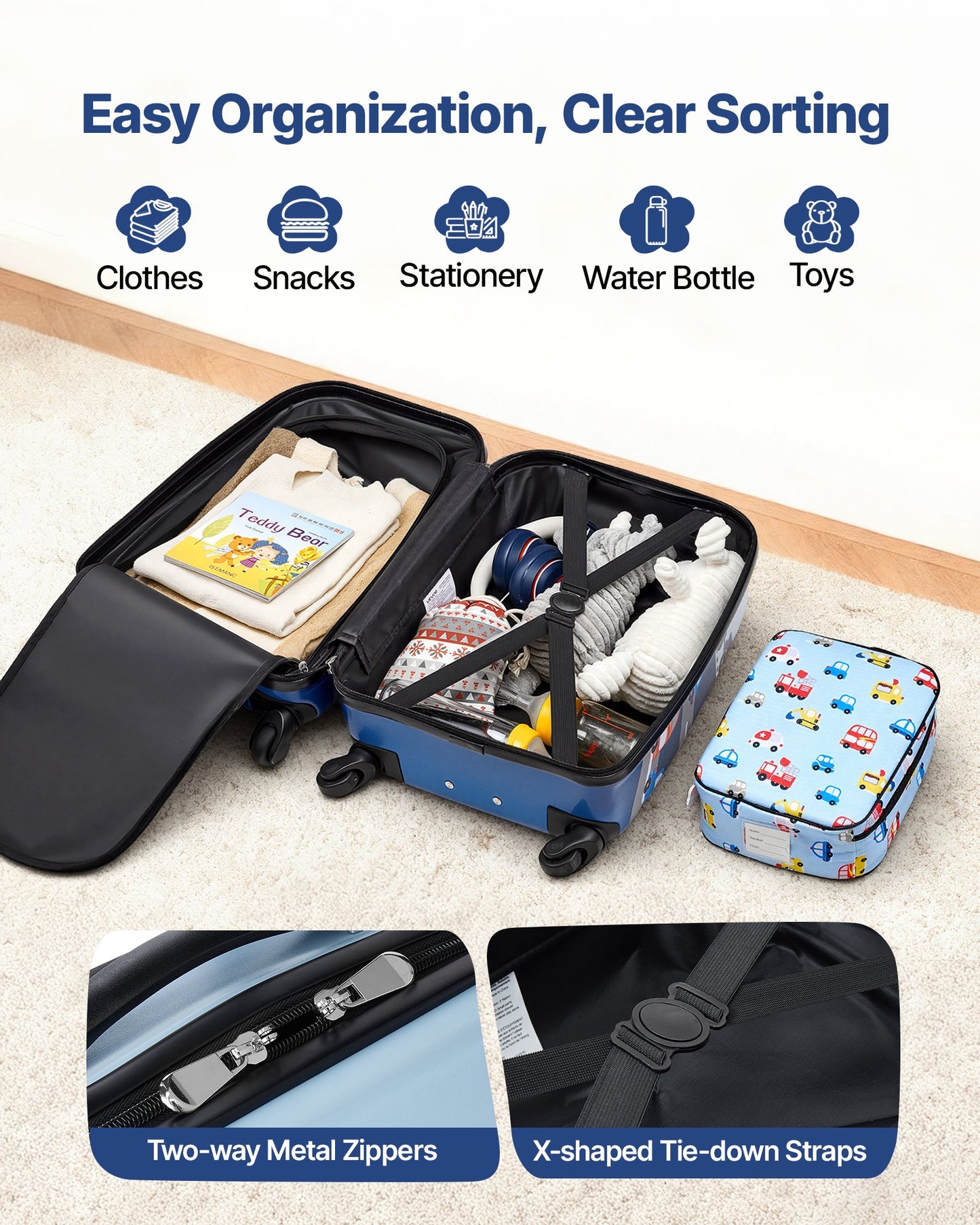 Kids Luggage Set 5-Piece 18 Inch Hardside Suitcase with Backpack & Pillow, Airline Approved Travel Gear for Boys Girls