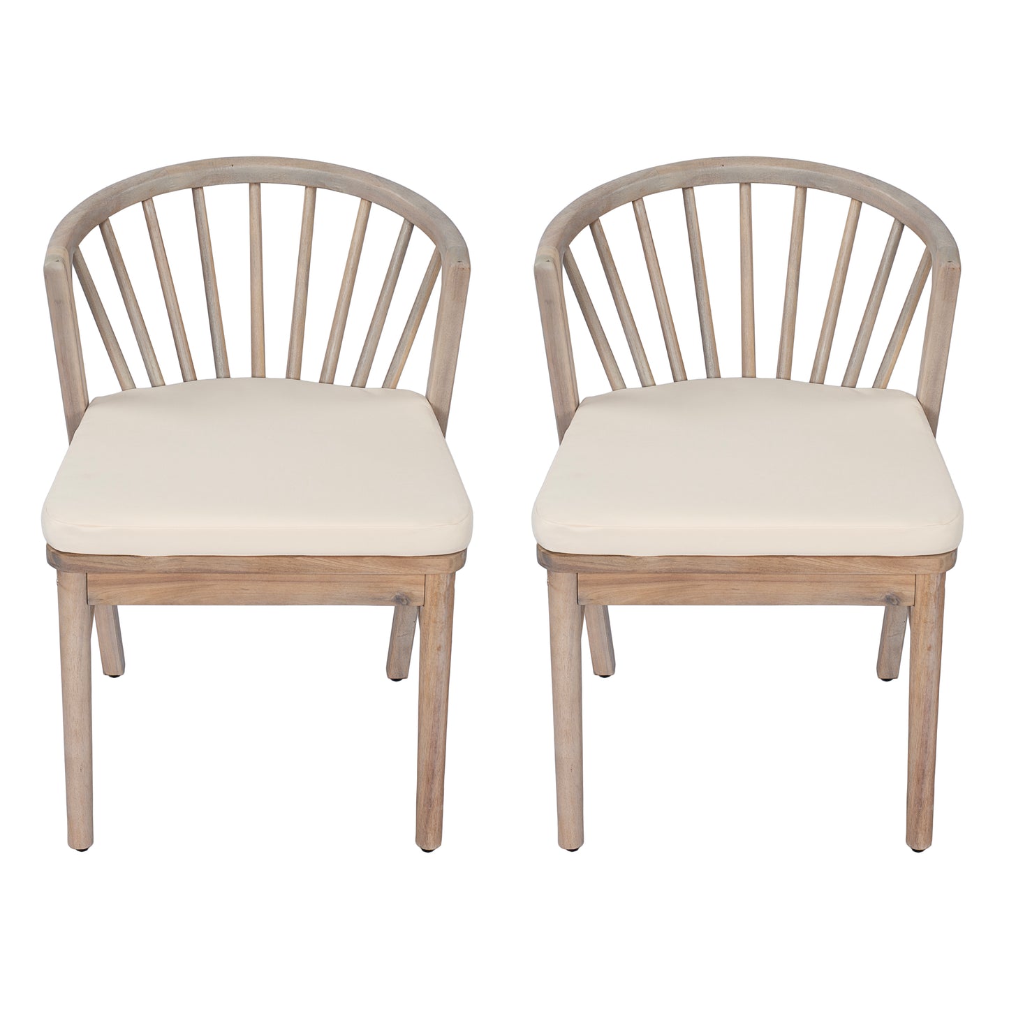 Acacia Wood Outdoor Dining Chairs Set of 2 with Cream Cushions