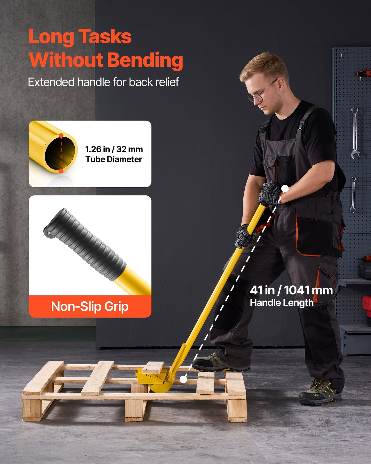 Heavy Duty Pallet Buster Tool with 41-Inch Carbon Steel Handle - Black