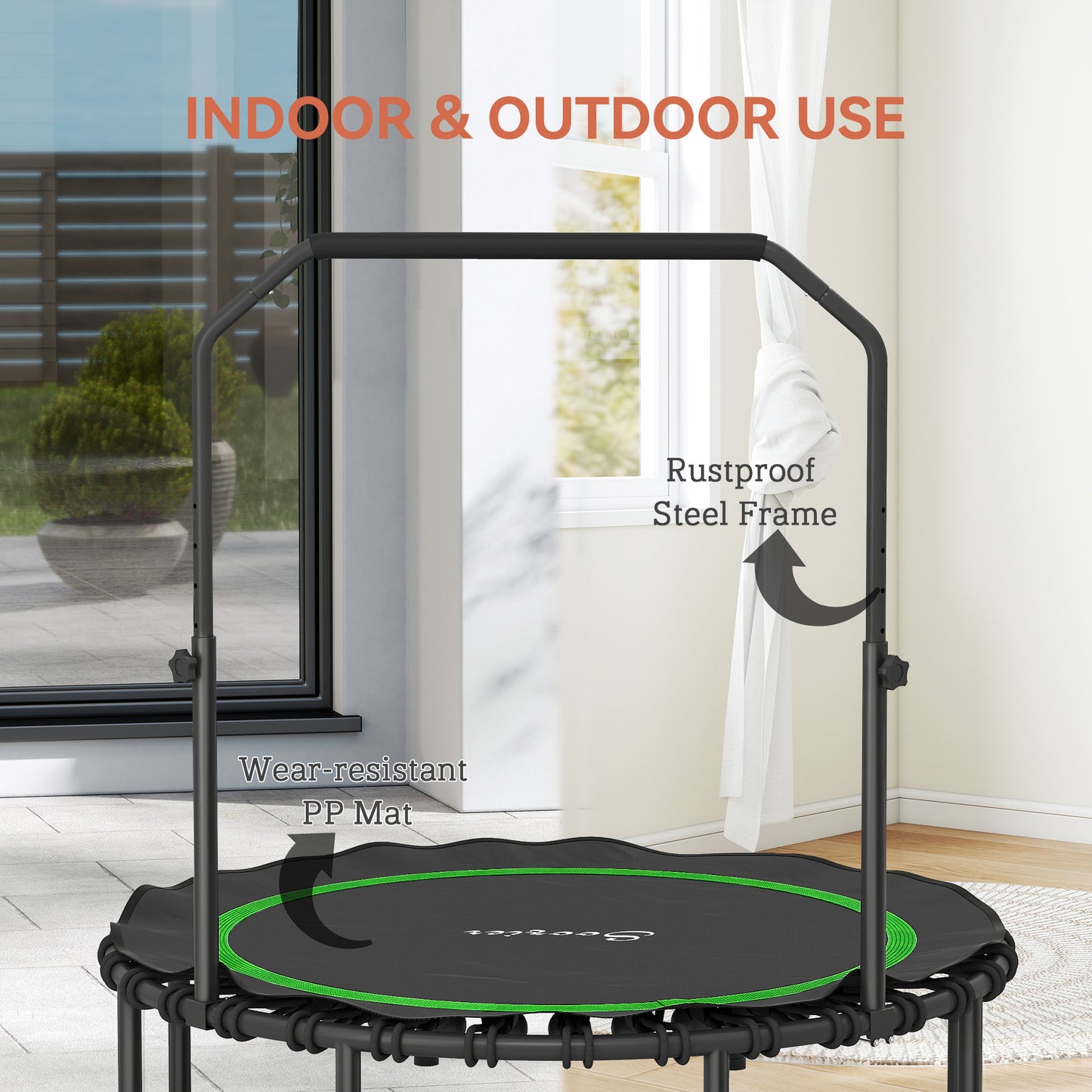 48" Foldable Rebounder Trampoline for Adults with Adjustable Handle - Green