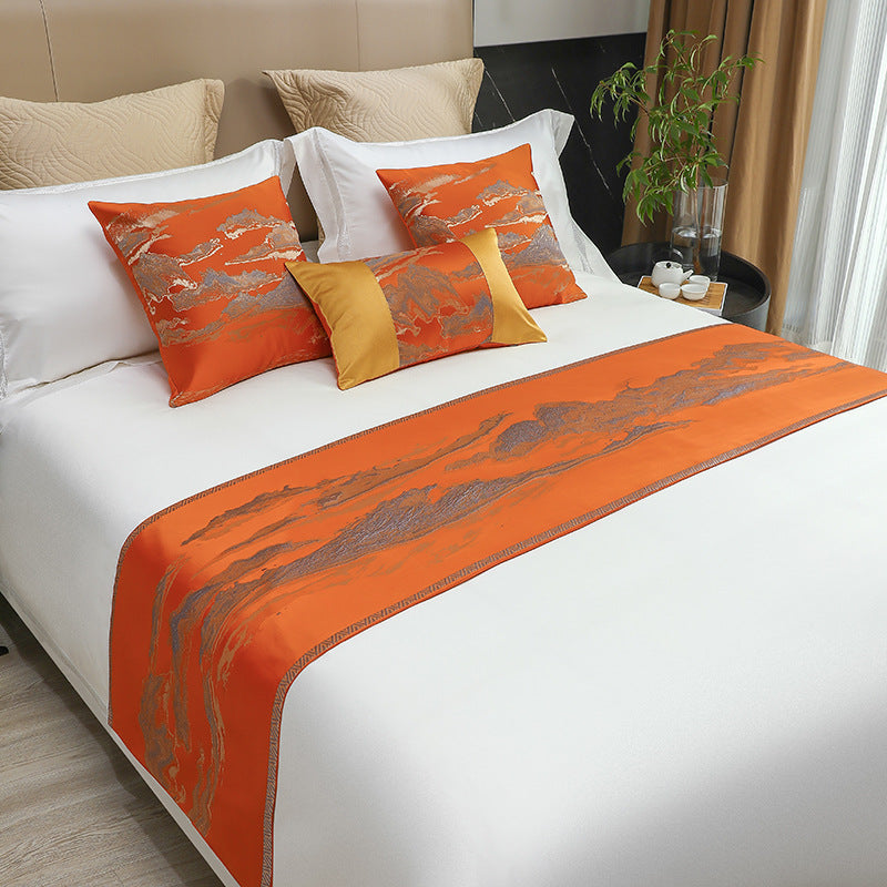 High Tight Landscape Bed Runner with Pillowcases - Chinese Style Home Textile