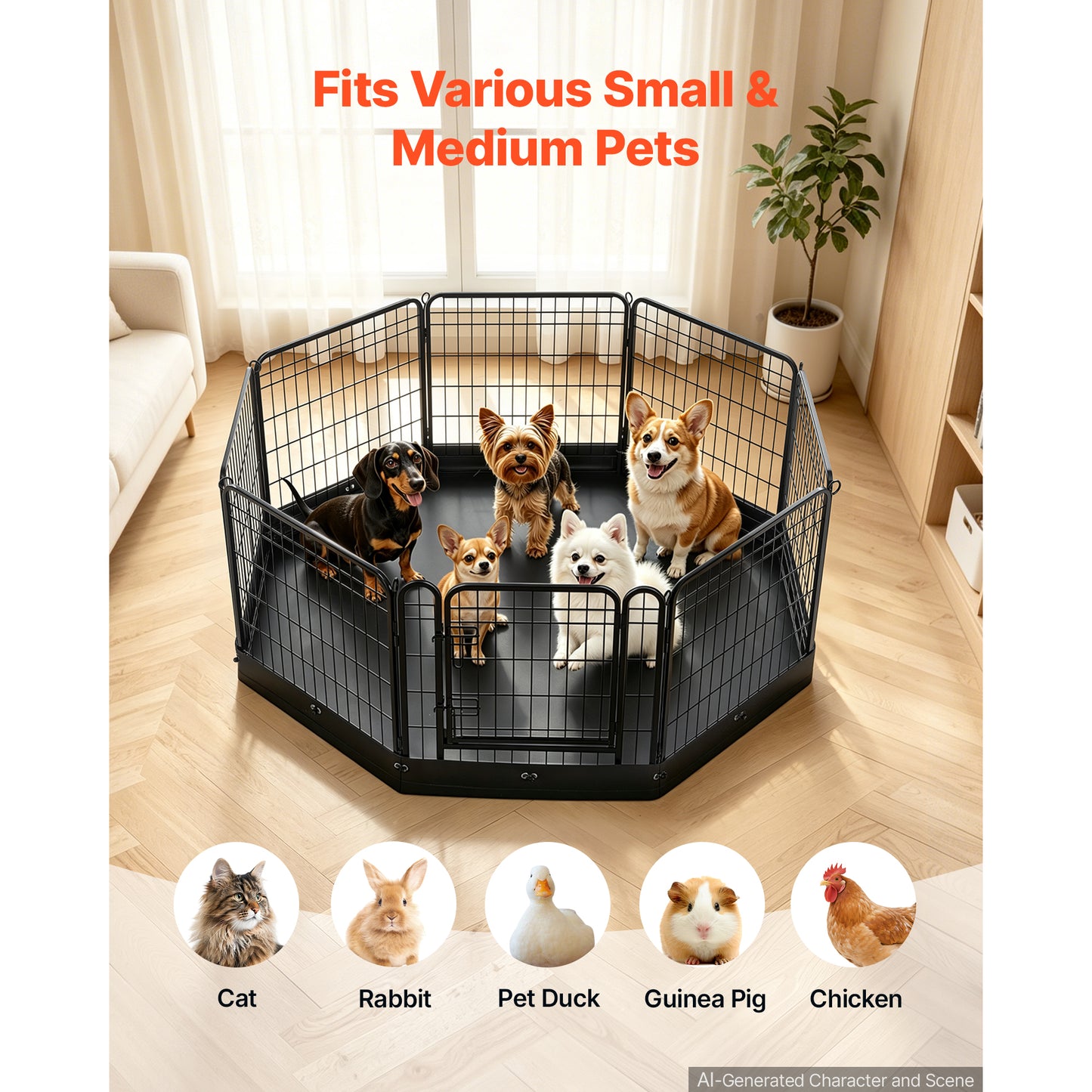Foldable Dog Playpen 24 Inch with Door & Bottom Pad - Heavy Duty Metal Exercise Fence for Small Pets