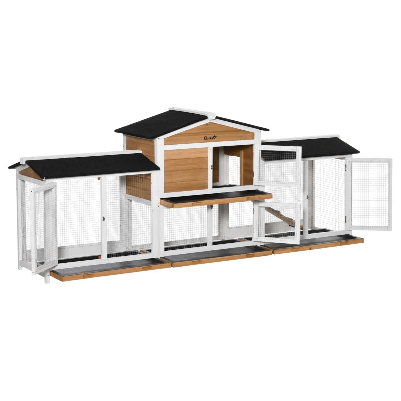 Wooden Pet Hutch with Double Run Boxes - Outdoor Bunny, Guinea Pig, Small Animal Cage, White