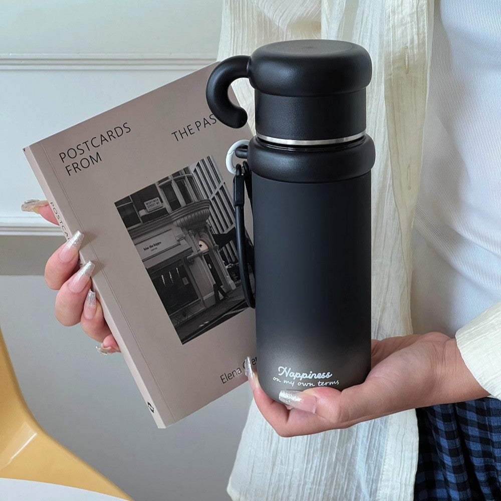 Insulated Stainless Steel Travel Cup with Carrying Strap - 500ml
