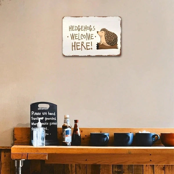 Hedgehog Welcome Sign - Weather Resistant Metal Yard Decor