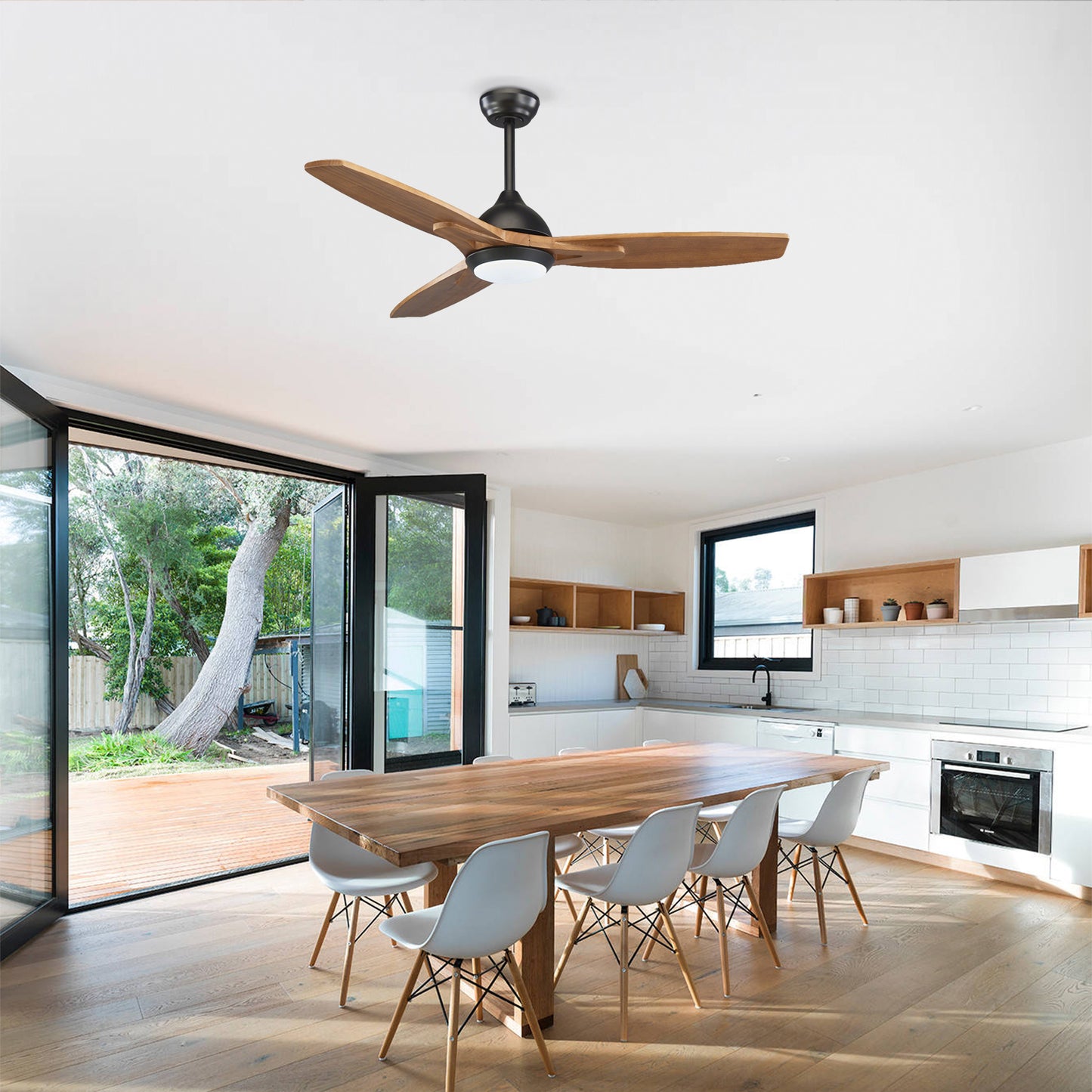 52-Inch Ceiling Fan with Lights, Quiet DC Motor, 6 Speeds, Reversible - Matte Black