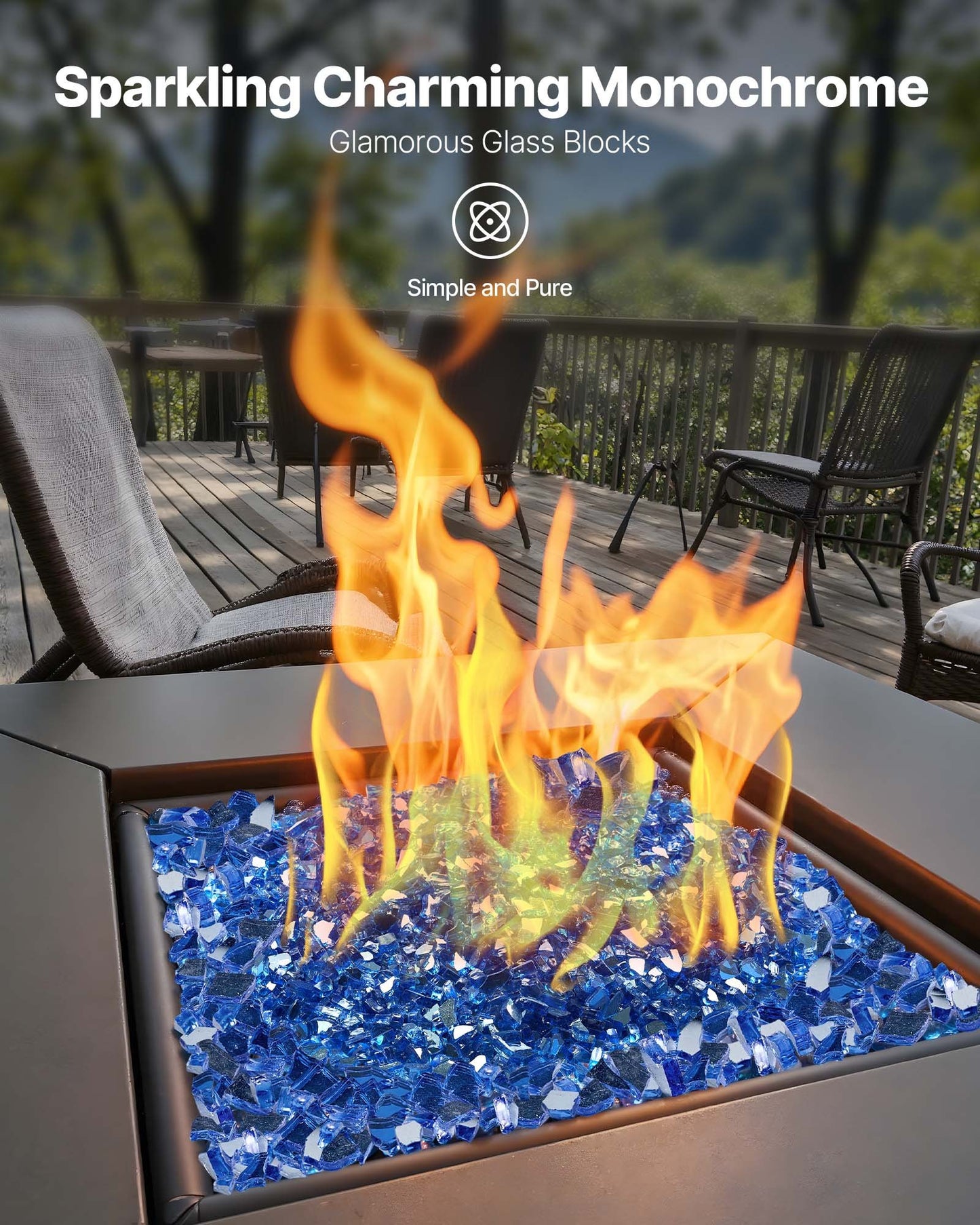 10 lbs Cobalt Blue Fire Glass Rocks for Fire Pit Tables - Tempered & Reflective