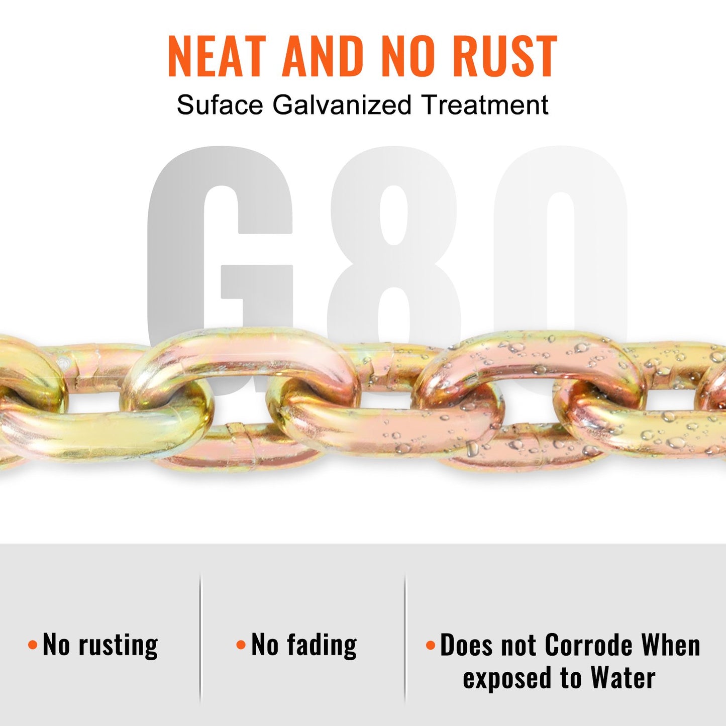 Heavy Duty 7100 Lb Load Capacity G80 Tow Chain with Grab Hooks - Galvanized Steel