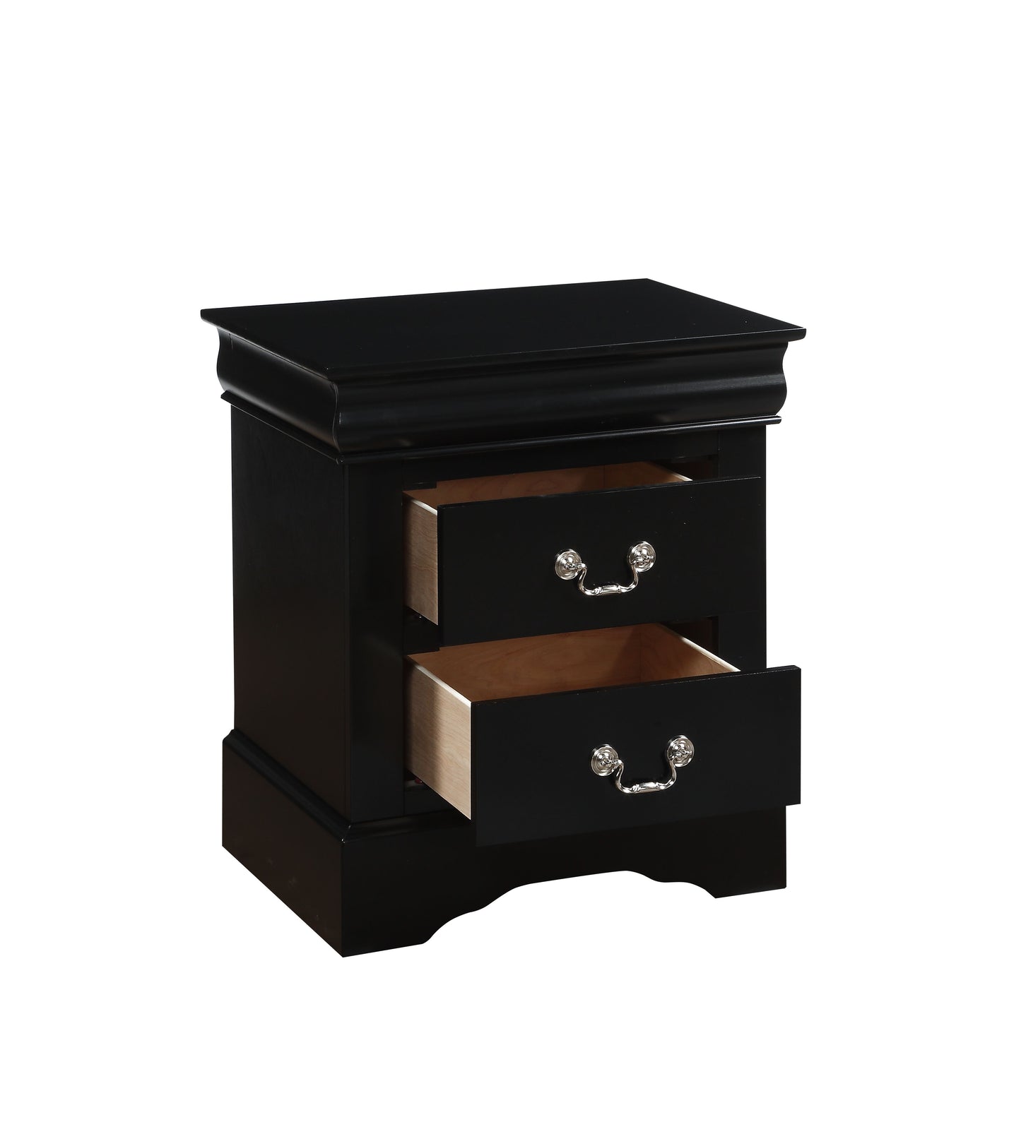 Black Finish Philippe III Nightstand with 2 Drawers
