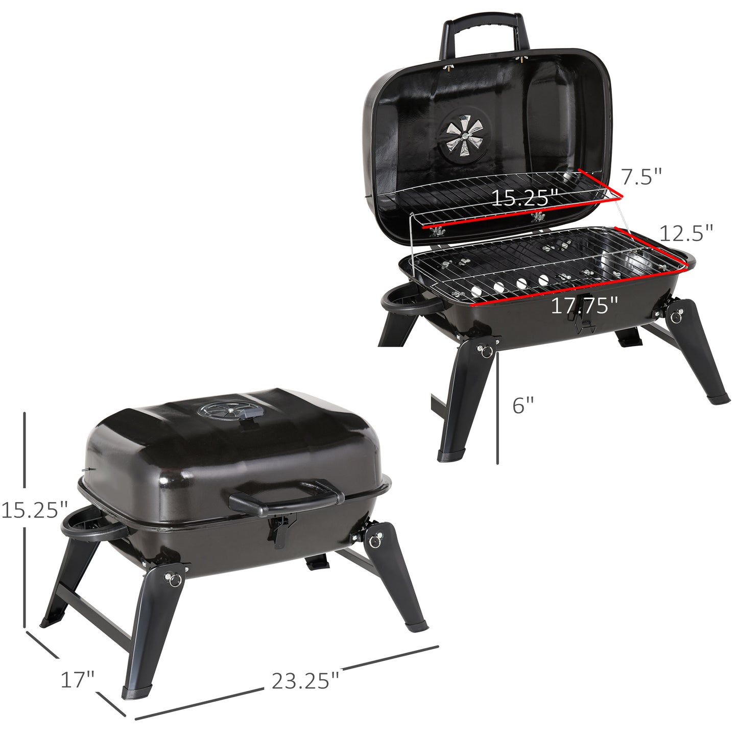 Portable Charcoal Grill for Outdoor Cooking - Black
