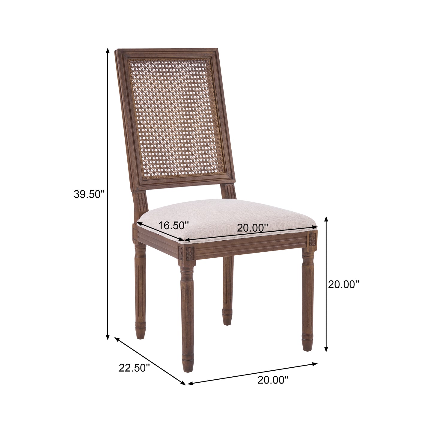 French Country Dining Chairs - Upholstered Cane Backrest - Set of 2