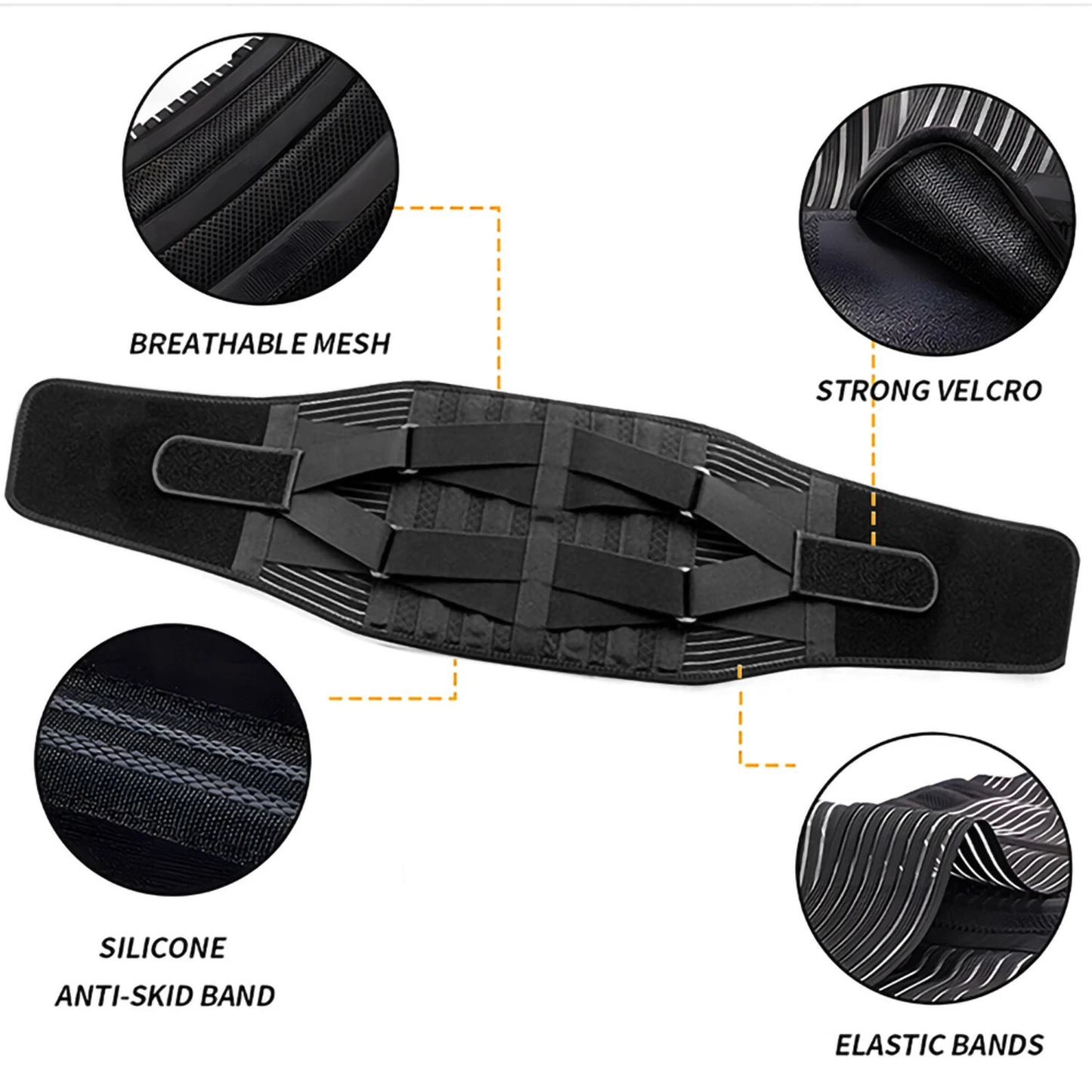 Adjustable Lumbar Support Back Brace for Pain Relief - Black