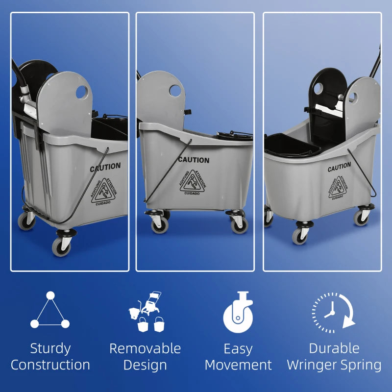 9.5 Gallon 38 Quart Mop Bucket With Wringer Cleaning Cart, 4 Moving