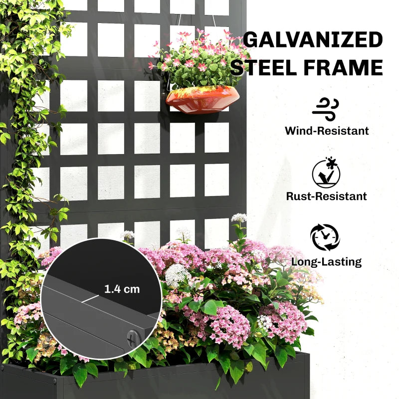 Raised Garden Bed Planter Box with Trellis - Black Steel