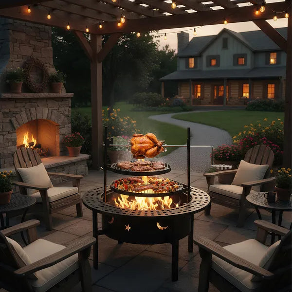 33-Inch Outdoor Fire Pit with 2 Cooking Grills - Black