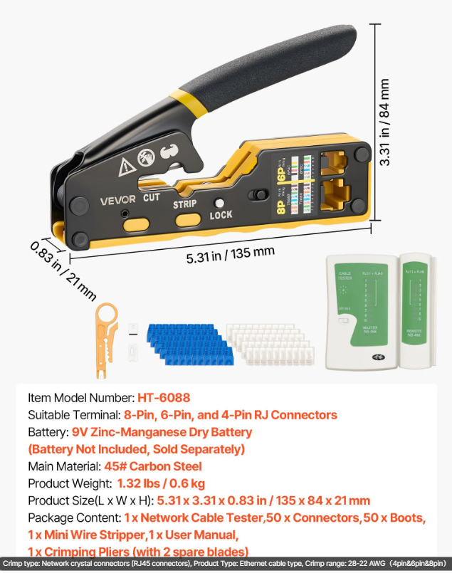 RJ45 RJ11 RJ12 Ethernet Crimping Tool Kit with Wire Stripper & Connectors