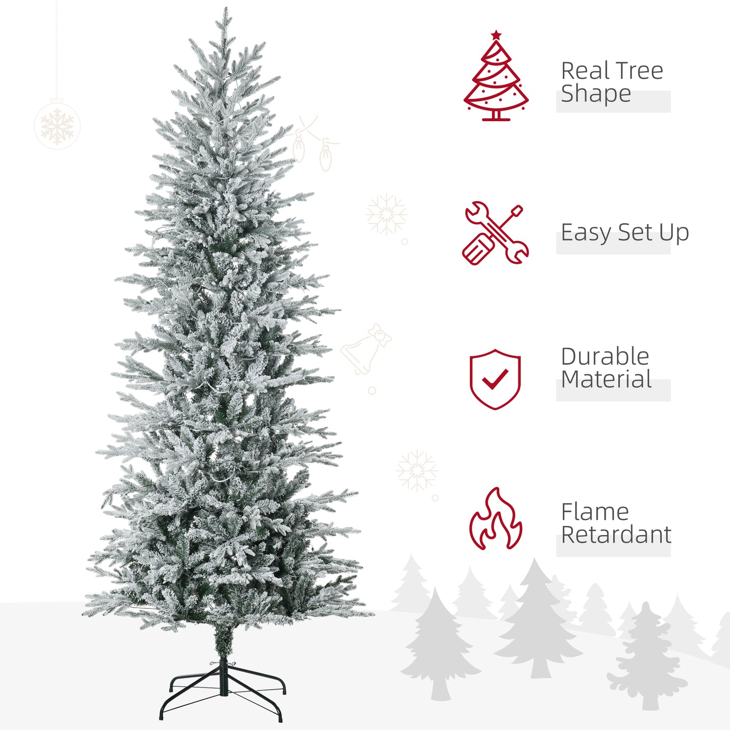 7.5ft Tall Prelit Artificial Christmas Tree with 850 Snow Flocked Branches & 350 Warm Yellow Lights