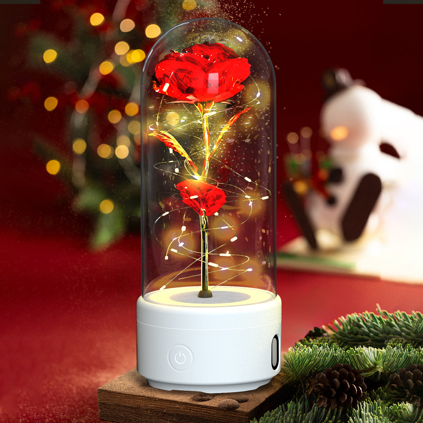 2-in-1 Rose LED Night Light with Bluetooth Speaker - Romantic Glass Decor