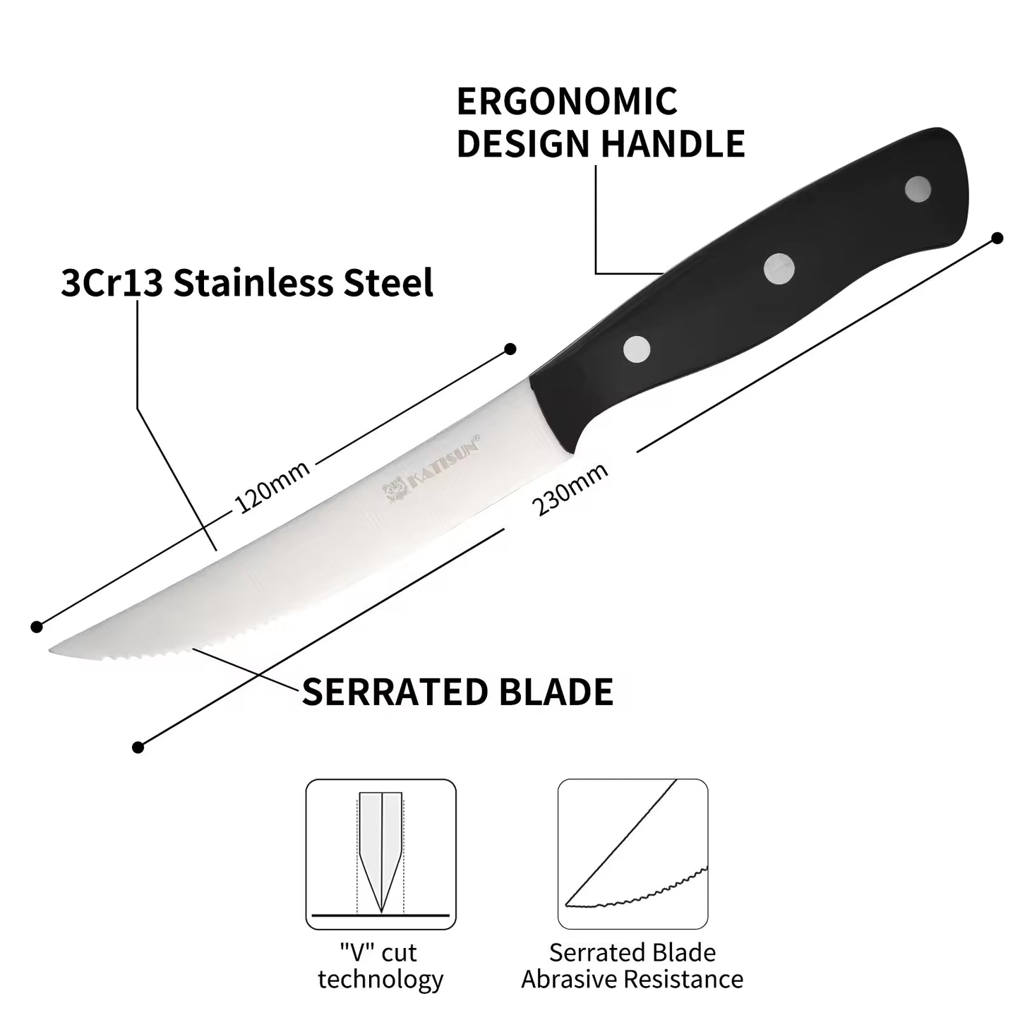 8-Piece Steak Knife Set - 4.5-Inch Carbon Steel with POM Handles