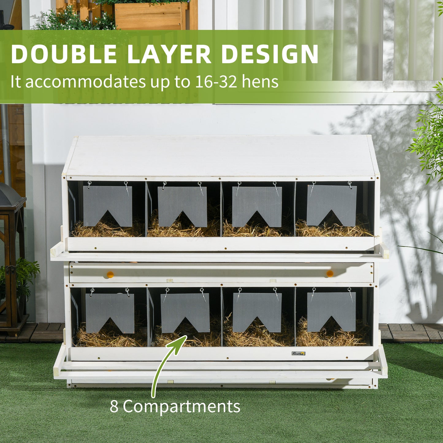 Wooden Chicken Nesting Box with 8 Compartments for Coop Egg Laying - Grey/White