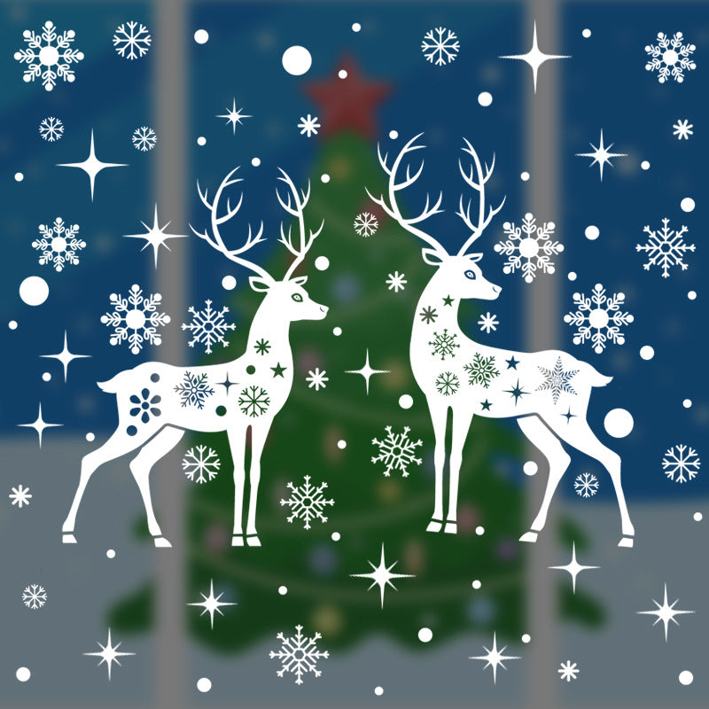 Christmas Elk Window Stickers - Snowflake Holiday Decor for Windows