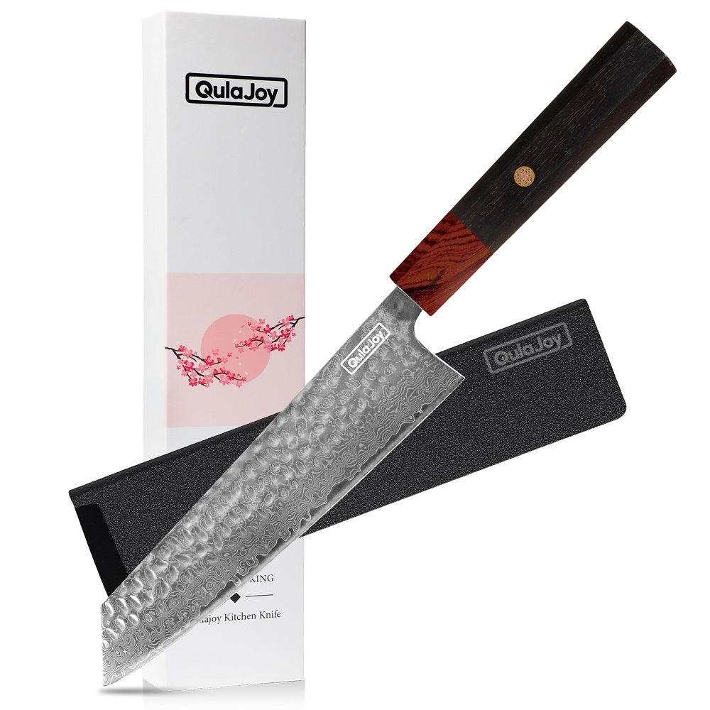 8 Inch Chef Knife - Japanese Damascus VG-10 Steel, Hammered Blade