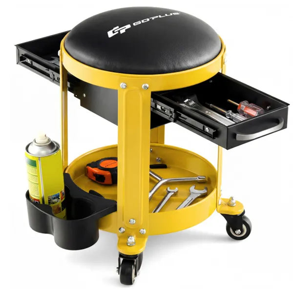 Rolling Workshop Creeper Seat with Padded Cushion & Drawers