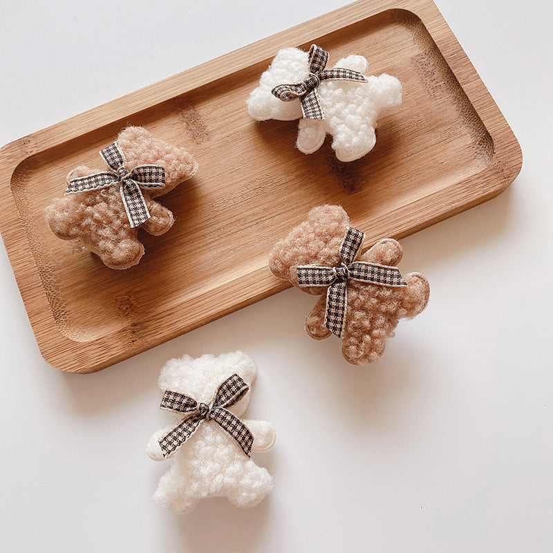 Kids Plush Bear Hair Clips Set - Autumn Winter Colorful Hair Accessories