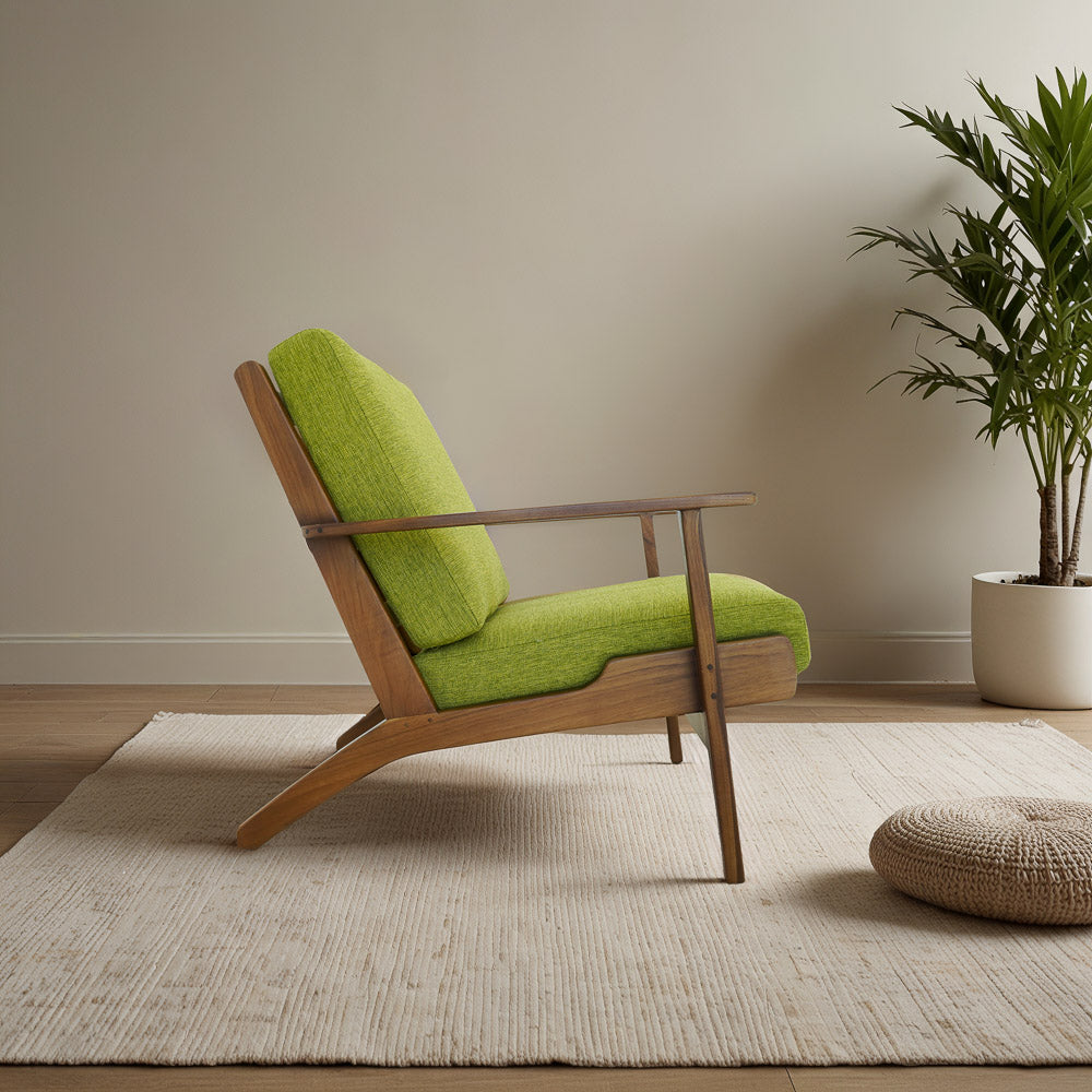 Connor Solid Wood Linen Lounge Chair - Pistachio Green