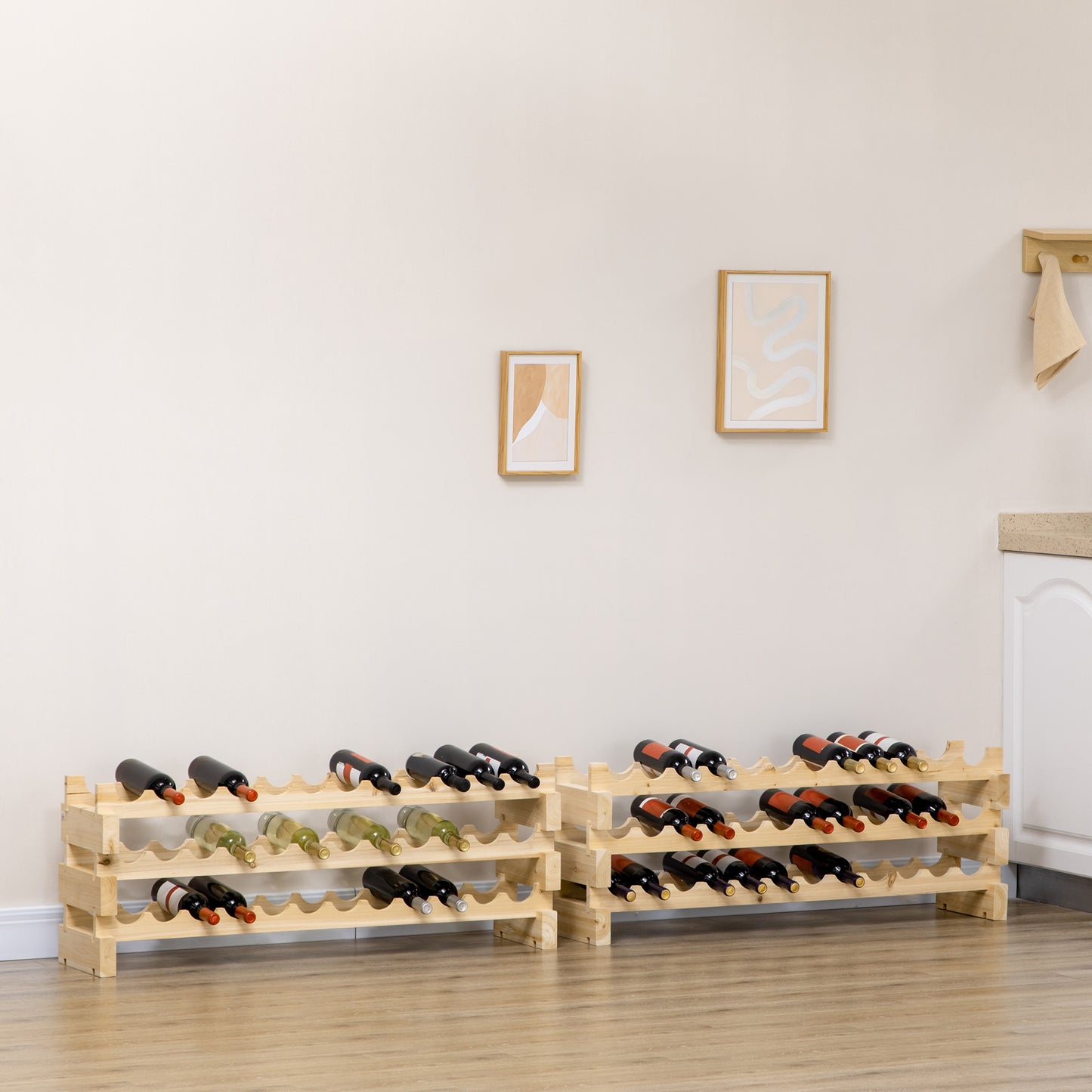 72-Bottle Stackable Wine Rack - Modular Natural Wood Storage
