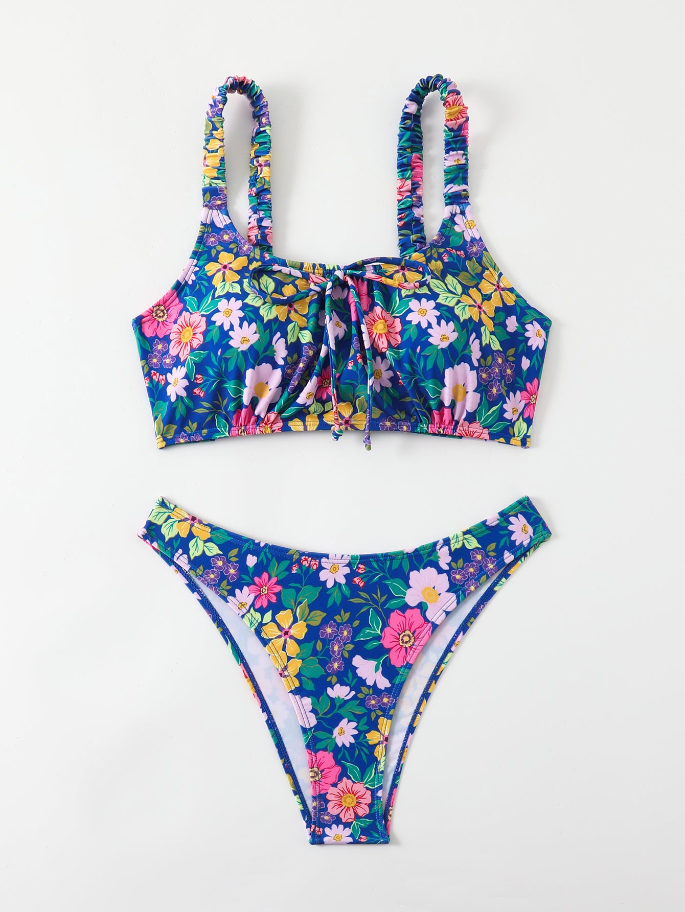 Women's Floral Print Bralette Bikini Set - High Cut Cheeky Bottom