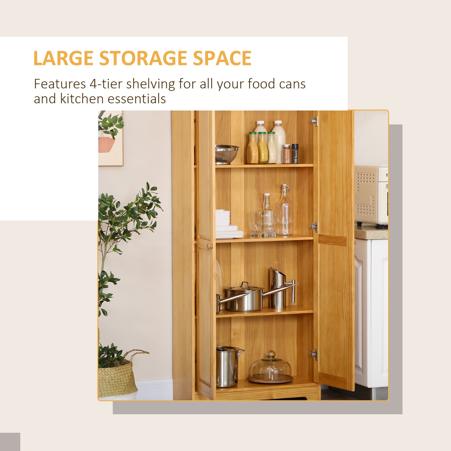 67" Pinewood Kitchen Pantry Storage Cabinet - Brown