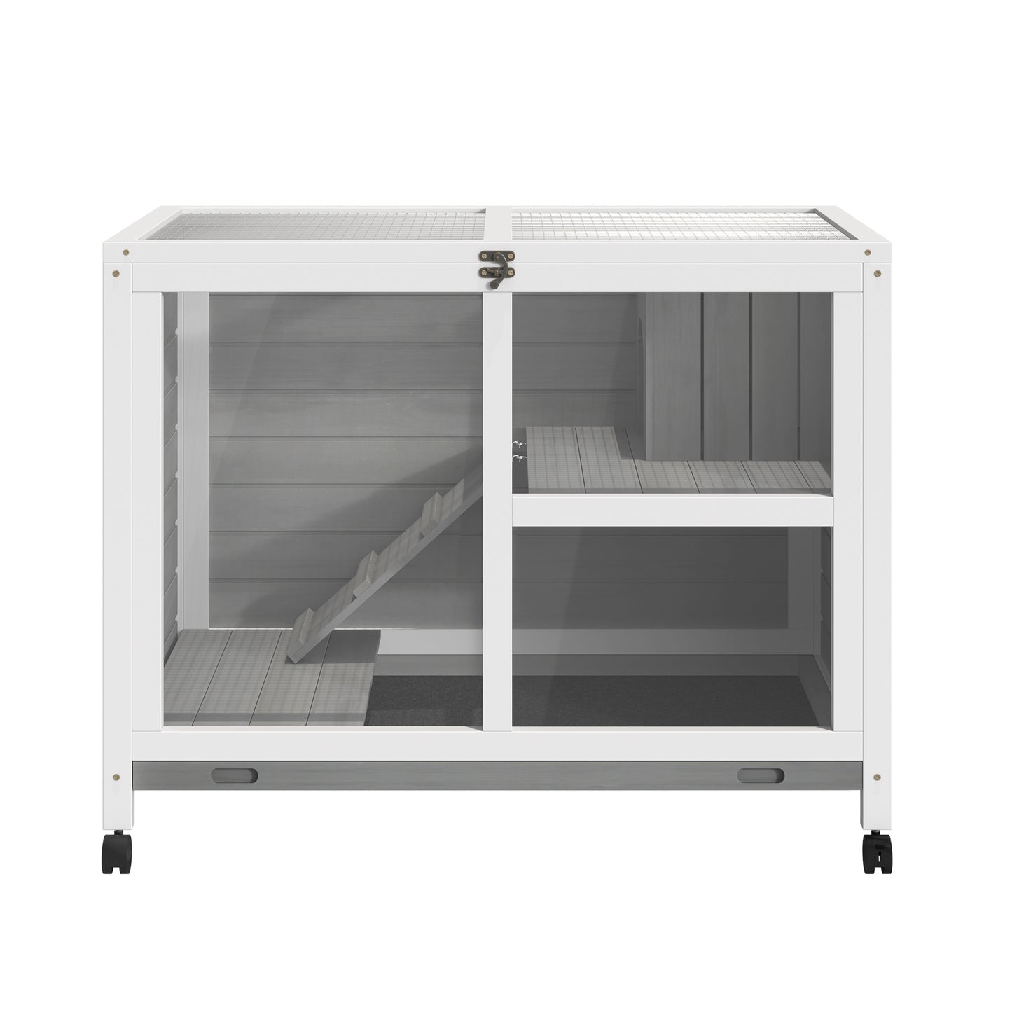 Pet Rabbit Hutch on Wheels - Compact Wooden Cage with Plexiglass Window & Open Roof